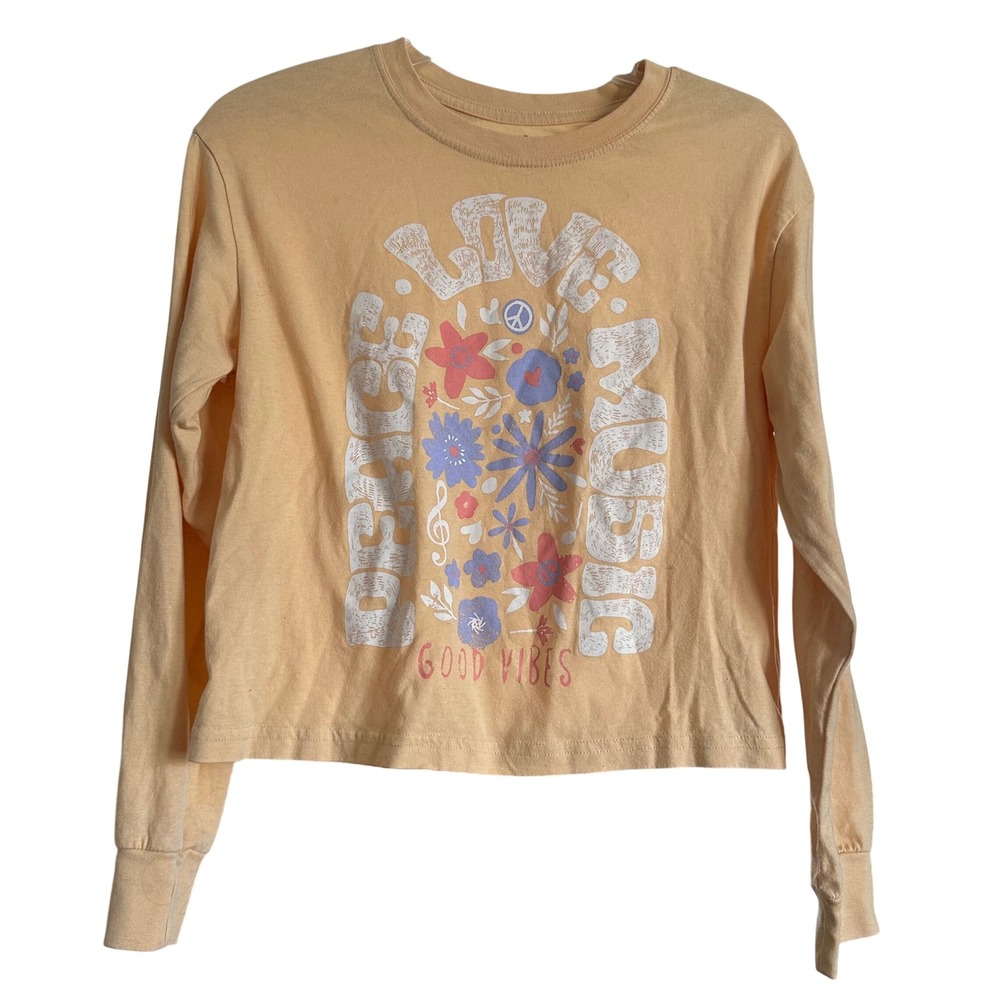 Weekend Soul  Graphic Long Sleeve Cropped T Shirt‎ Women XS Good Vibes Peace